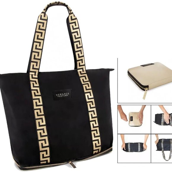 Versace Bags Versace Parfums Folding Tote Bag Black Gold Handbag